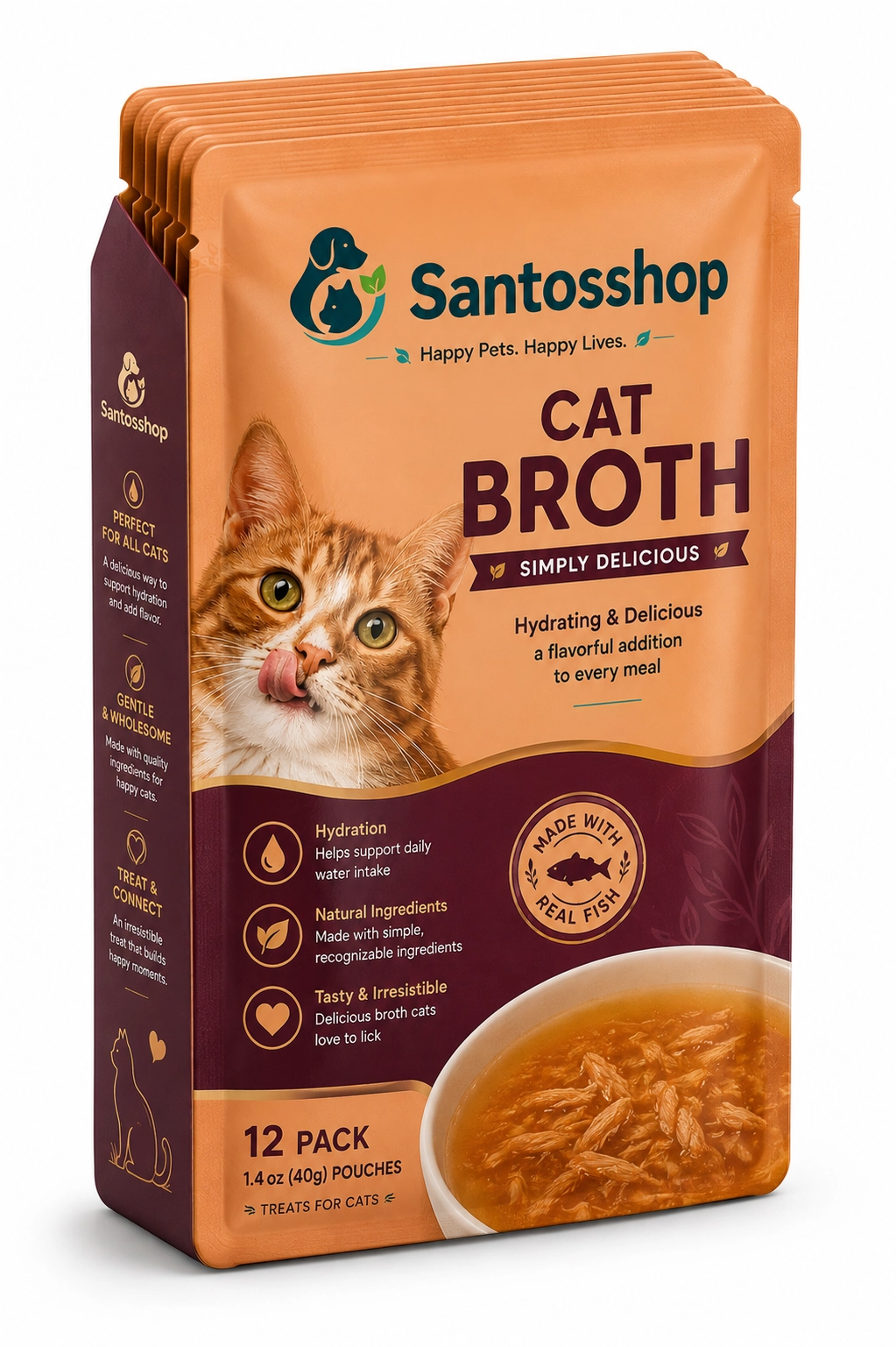 Santos | Hydrating Real Fish Cat Broth Pouches 12 Pack - Image 4