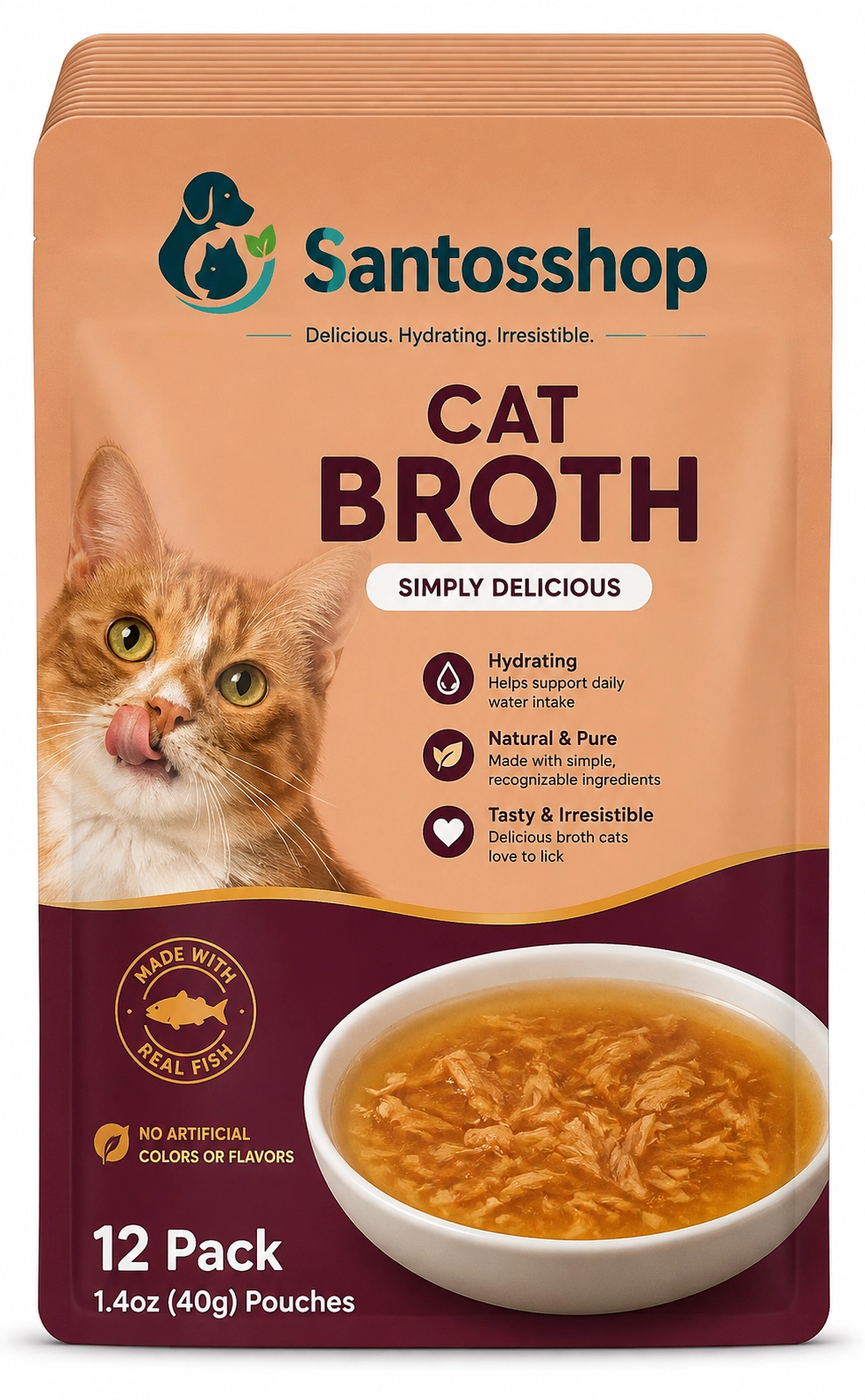 Santos | Hydrating Real Fish Cat Broth Pouches 12 Pack